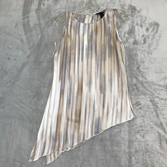 White House Black Market Tops - White House Black Market Top Womens XS Tan Gray Stripe Semi Sheer Sleeveless